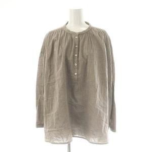 ノーカラープルオーバーギャザーブラウス 長袖 1 グレージュ