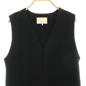 Chesty ファーニットベスト 前開き Vネック ロング 1 黒 ブラック