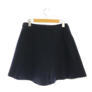 BALENCIAGA 328782 ウールフレアスカート ミニ 34 ネイビー グレー シルク混 /ES OS
