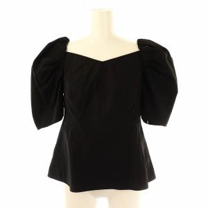 パフスリーブペプラムブラウス 半袖 プルオーバー 36 ブラック