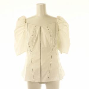 パフスリーブペプラムブラウス プルオーバー 半袖 36 ホワイト /DF OS