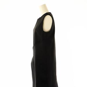 ELENDEEK サテン プリーツ ドッキング ノースリーブ ワンピース ロング 01 ブラック ネイビー