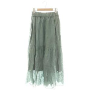 ラミーローン ダブルギャザー ティアードスカート ロング リネン 36 スモークグリーン /ES OS