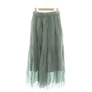SACRA ラミーローン ダブルギャザー ティアードスカート ロング リネン 36 スモークグリーン /ES OS
