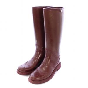 GUCCI レインブーツ ロングブーツ 長靴 雨靴 ラバー ローヒール 37 ボルドー /BB OF
