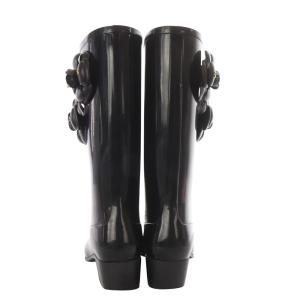 CHANEL レインブーツ ロング 長靴 ハイヒール カメリア ココマーク ラバー 36 ブラック G26648