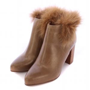 SEE BY CHLOE ブーティ ショートブーツ レザー ファー アーモンドトゥ チャンキーヒール 36 茶 ブラウン /BB