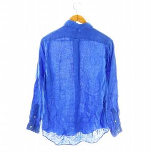 POLO RALPH LAUREN リネンロゴ刺繍長袖シャツ 前開き M ブルー