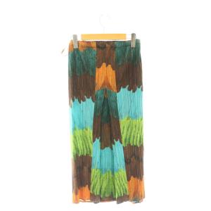 PLEATS PLEASE ISSEY MIYAKE イッセイミヤケ 03年 フェザー柄  プリーツ ラップスカート 3 マルチカラー