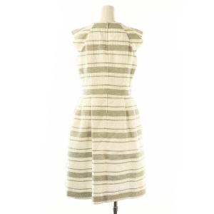 René TISSUE社製 リボンジャガードボーダーワンピース ロング ノースリーブ 36 ライトグレー ホワイト