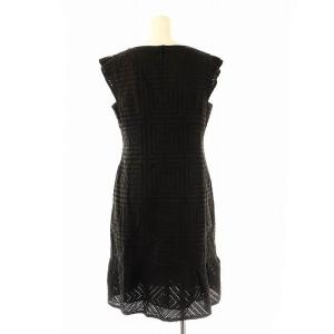 René TISSUE社製 リボンコットンレースワンピース 膝丈 フレンチスリーブ 刺繍 36 ブラック /DO