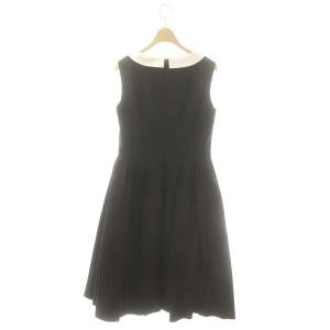 René つけ襟3点付き シルク ワンピース ひざ丈 ノースリーブ 36 ブラック /DF OS