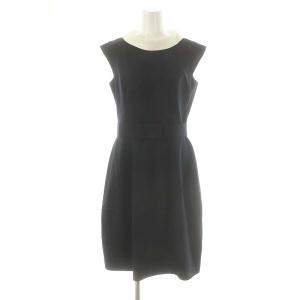 ベーシック basic 白襟 ベルト付き ノースリーブワンピース 膝丈 36 ネイビー /HK OS