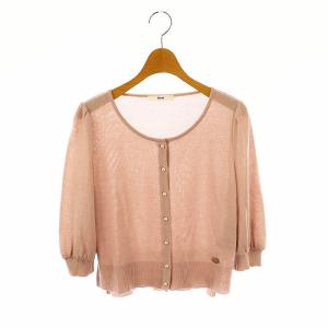 パールボタン七分袖カーディガン ニット シルク混 36 ピンク /DO OS