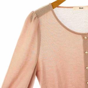 René パールボタン七分袖カーディガン ニット シルク混 36 ピンク /DO OS