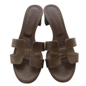 HERMES オアジス レザー サンダル 36 ブラウン