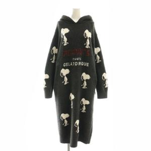 23SS SNOOPY パウダー総柄JQDワンピース 長袖 ロング ルームウェア 部屋着 F ダークグレー