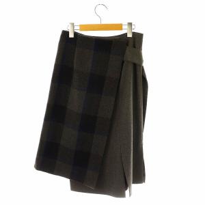 ADORE トスカニアチェックアシメトリーヘムスカート ロング ミモレ フレア 36 グレー ダークグレー ネイビーブルー