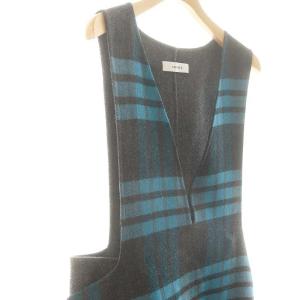 ADORE ウールチェックジャンパースカート ロング Vネック グレー ライトブルー