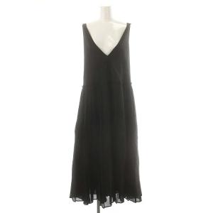 シルク ウール プリーツ ワンピース 36 黒 /MI OS