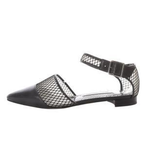 Black Nappa Leather Ankle Strap Flat Pumps