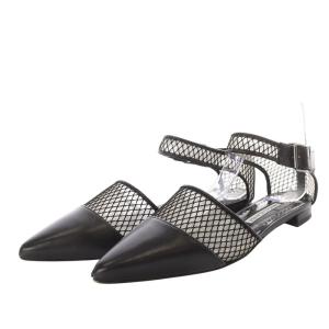 MANOLO BLAHNIK Black Nappa Leather Ankle Strap Flat Pumps