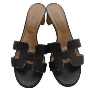 HERMES オアジス レザーミュールサンダル 39.5 ブラック 071002Z