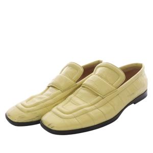 ローファー スリッポン スクエアトゥ 型押し レザー 39.5 イエロー /YO14