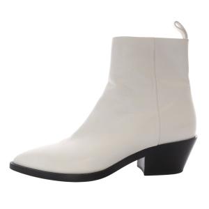 ブーツ ショート ハイヒール ポインテッドトゥ サイドジップ レザー 40 ホワイト /YO9