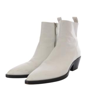 JIL SANDER ブーツ ショート ハイヒール ポインテッドトゥ サイドジップ レザー 40 ホワイト /YO9