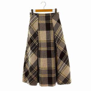 22AW ロービングチェックスカート フレアスカート ニット 0 ベージュ ダークブラウン 黄色 /ES