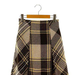 SNIDEL 22AW ロービングチェックスカート フレアスカート ニット 0 ベージュ ダークブラウン 黄色 /ES