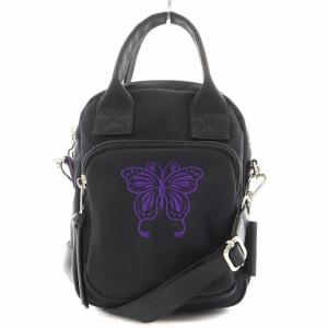 ミニ クロスボディ ショルダーバッグ ハンドバッグ 2way 刺繍 ナイロン 黒 ブラック /AN6 OF