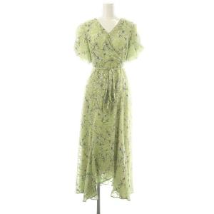 24SS カシュクールプリントワンピース ロング 半袖 36 ライトグリーン /DF OS