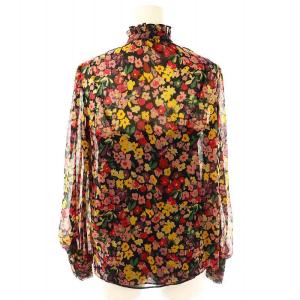 LAUREN RALPH LAUREN フローラル クリンクル ジョーゼットブラウス シャツ 長袖 XXS TTP ボルドー マルチカラー /ES