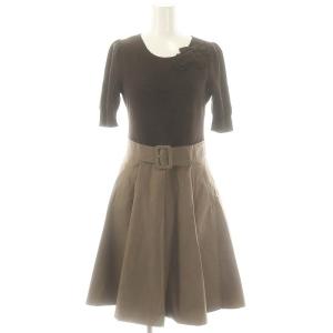 ニット 切替 ワンピース 36 茶 /MI OS