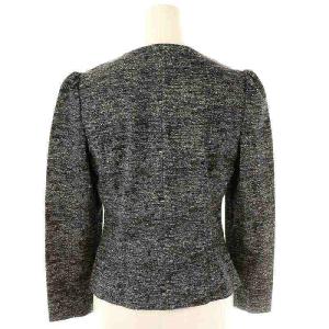 M'S GRACY ジップアップノーカラージャケット 総柄 リボン 38 ブラック オフホワイト ライトグレー /DO OS