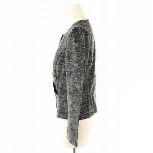 M'S GRACY ジップアップノーカラージャケット 総柄 リボン 38 ブラック オフホワイト ライトグレー /DO OS