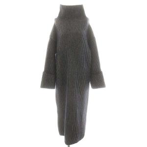ダブルカラーボリュームニットワンピース ウール カシミヤ混 F 紺 グレー /MI OS