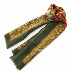 ストール スカーフ シルク混 総柄 緑系 マルチカラー /UO