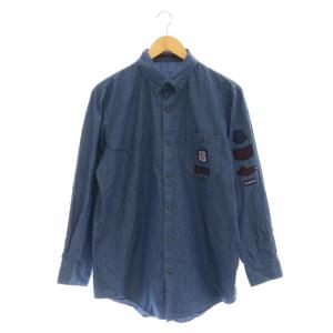 ボタンダウン デニムシャツ 長袖 スタンドカラー M 紺 ネイビー