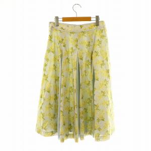 AMACA リバティ スカート フレア 花柄 38 水色 黄色 緑 /MI OS