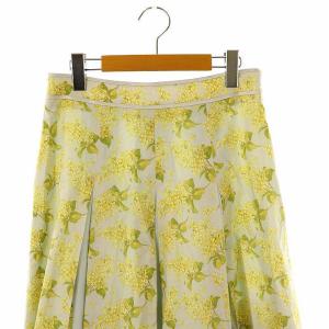 AMACA リバティ スカート フレア 花柄 38 水色 黄色 緑 /MI OS