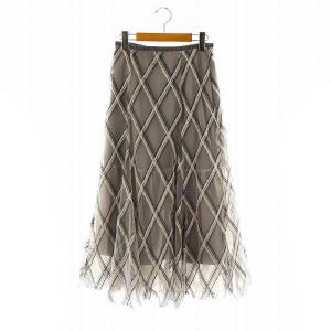 24AW エンブロイダリーチェックチュールスカート フレア マキシ ロング 0 グレー SWFS244071