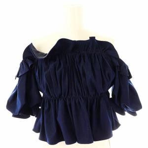 24AW デニムギャザーオフショルブラウス 半袖 F 紺 ネイビー /AT OS