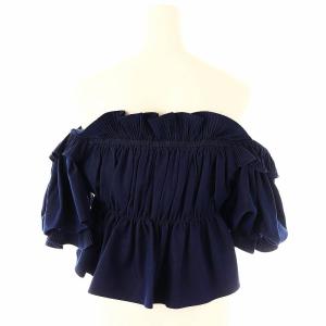 SNIDEL 24AW デニムギャザーオフショルブラウス 半袖 F 紺 ネイビー /AT OS