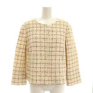 ツイードチェック コットン ノーカラージャケット 42 アイボリー /HK OS