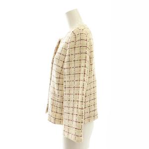 Max Mara Studio MaxMaraStudio ツイードチェック コットン ノーカラージャケット 42 アイボリー /HK OS