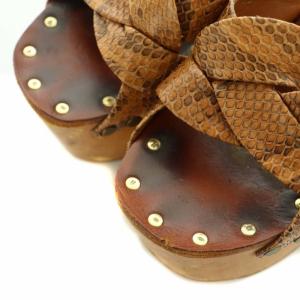 CELINE サンダル ウェッジウッド パイソンレザー ブラウン系 38 OS