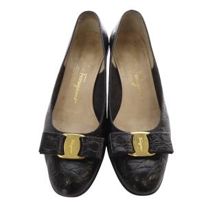 Salvatore Ferragamo ヴァラリボン 型押し パンプス 7 黒 ブラック /SR13